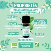 Huile essentielle de Menthe Poivrée - Certifiée Bio - 10mL