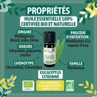 Huile essentielle d' Eucalyptus citronné- Certifiée Bio - 10mL